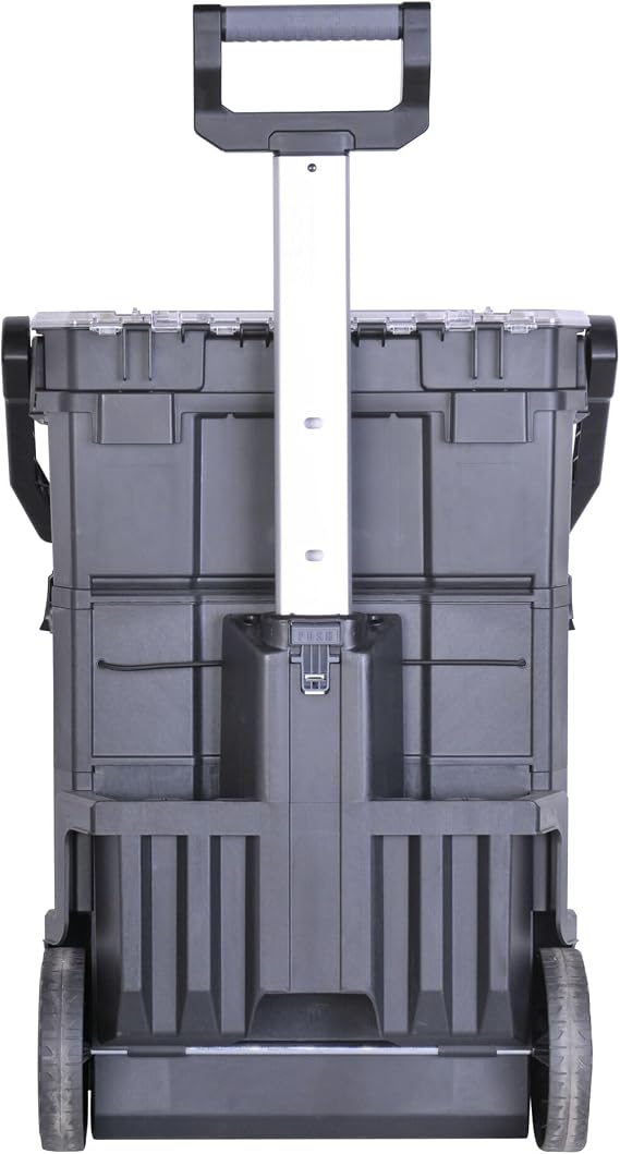 STANLEY 2-in-1 Rolling Workshop Tool Box Empty Tool Box (53 x 75.60 x 32 cm Tool Carrier with Organiser Attachment with Two Large Compartments Telescopic Handle Made of Robust Plastic) STST1-79231