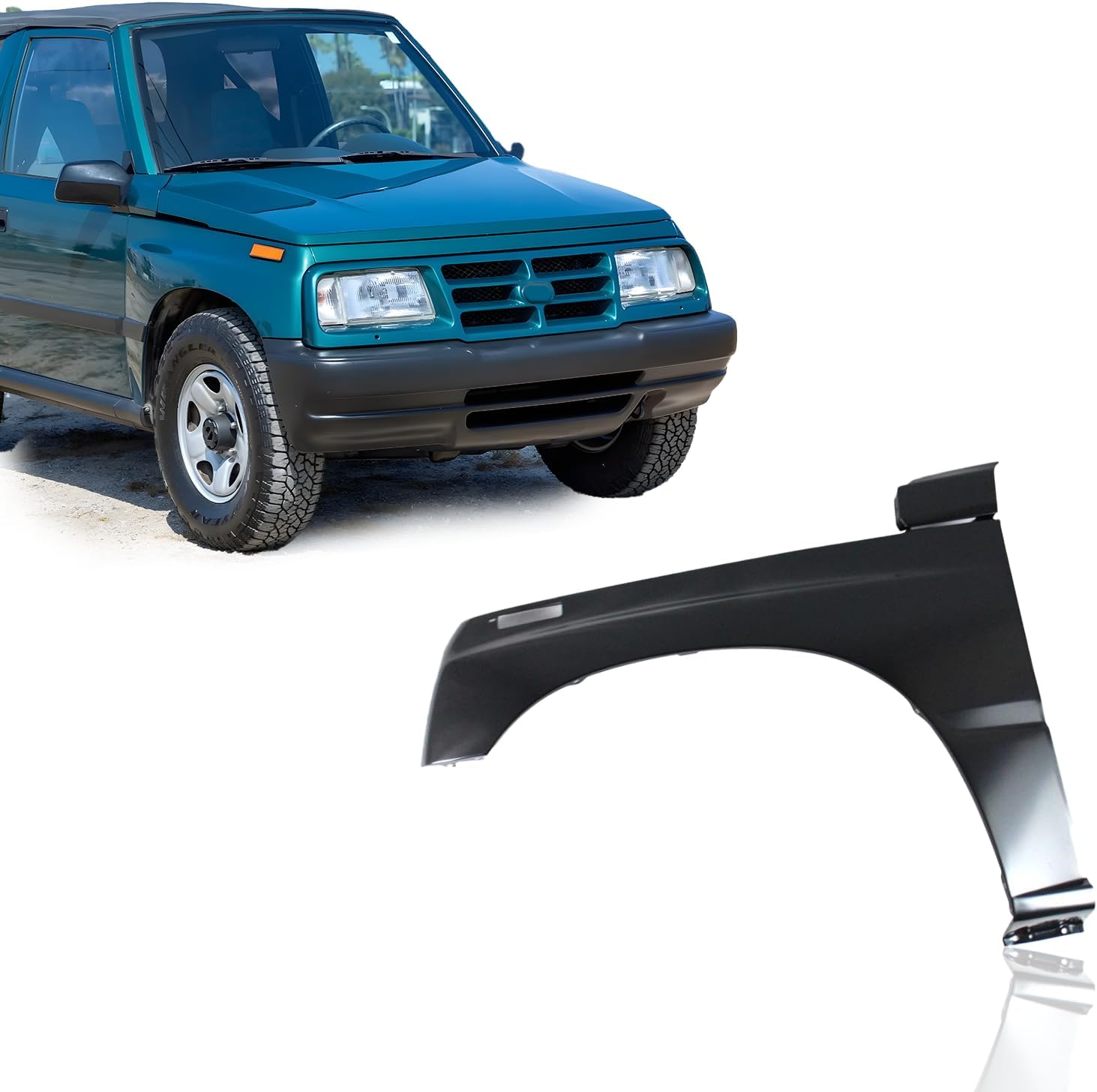 Replacement Parts Driver Side Front Left Fender Compatible with 1989-1998 SUZUKI Sidekick / 1989-1997 GEO Tracker Except Sport 91173366 GM1240169