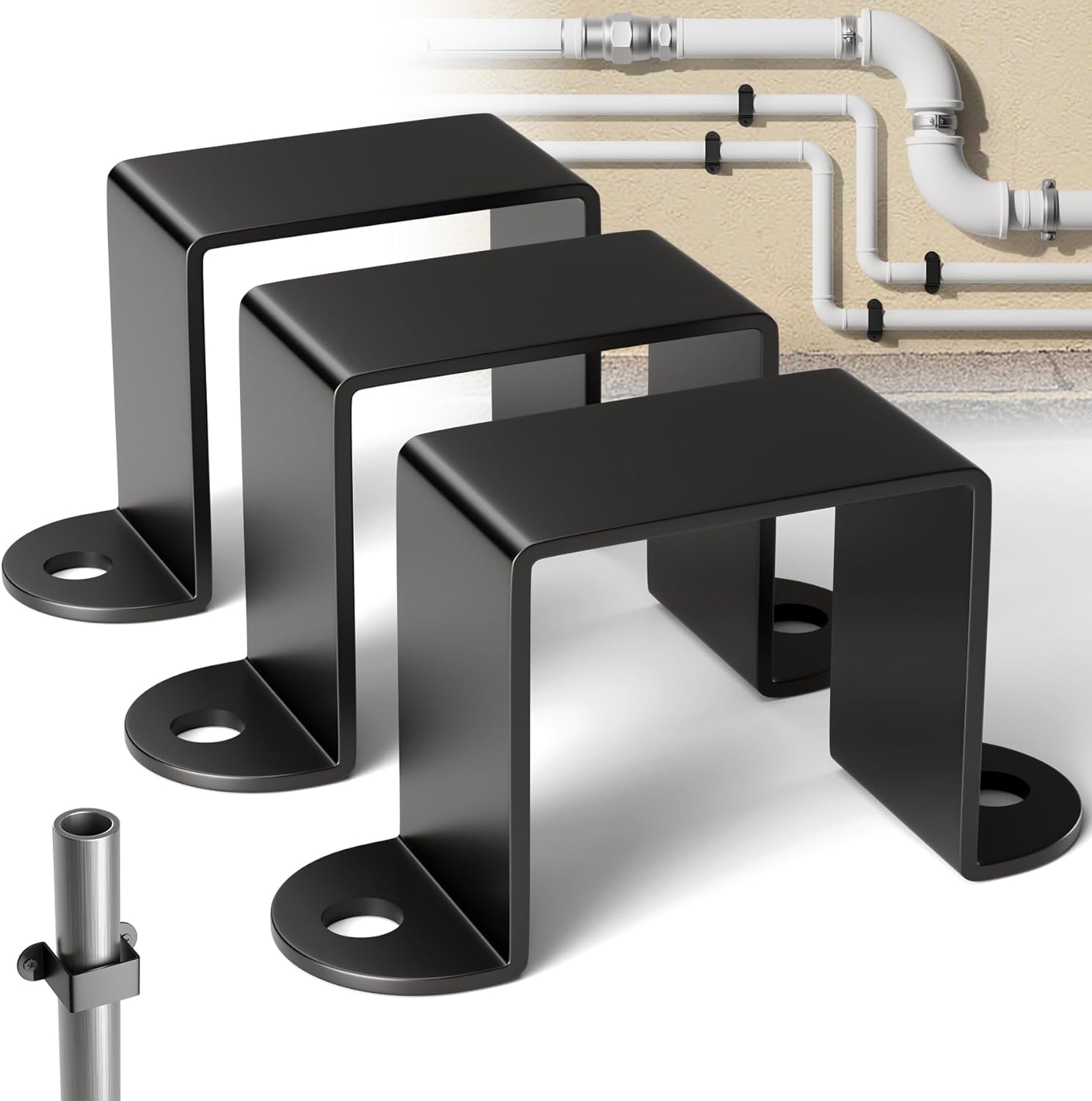 5 Pcs 1.5"x1.5" Square Tube Strap Clamp | U Shaped Steel Bracket | Square Pipe Clamp with Black Powder Coated | Wood Deck Fence Post Tie | Square Tube Buckle for Water Pipes,Stairs Railing