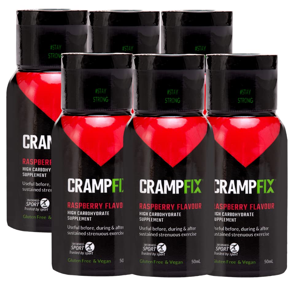 Drink Shot Prevents and Relieves Muscle Cramps, Leg, Calf, Hamstring Cramps, Pack of 6 Bottles, Multi Serve Squeeze Bottles All Natural Raspberry