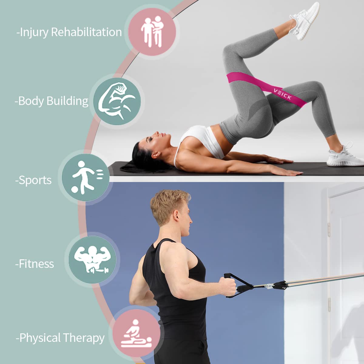 VEICK Widerstandsbänder, Übungsbänder, Workout-Bänder-Set für Training mit Griffen für Männer und Frauen, elastische Übungsbänder für Fitness-Gewichte, Training zu Hause