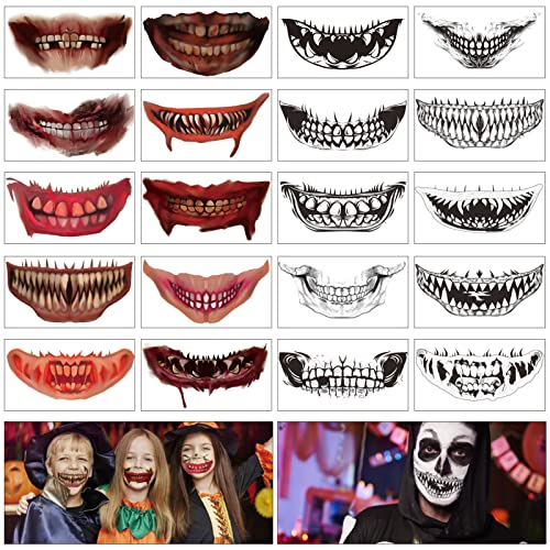 Halloween Tatuajes Pegatinas,Maquillaje Halloween Hombre Mujer,Halloween Tatuajes Temporales,Halloween Tatuajes,Maquillaje Halloween,halloween tatuajes temporales cara (20 hojas) Cover