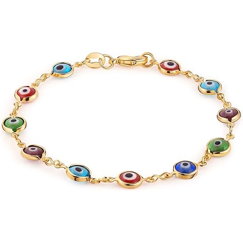 Barzel 18K Gold Plated Multicolored Evil Eye Bracelet for Women - Made in Brazil