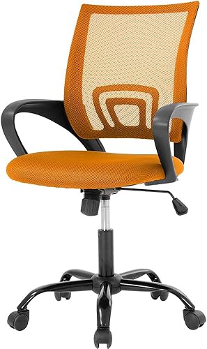 BestOffice Silla de oficina, silla de escritorio, silla de computadora de malla con soporte lumbar, cómoda silla de respaldo medio, color naranja