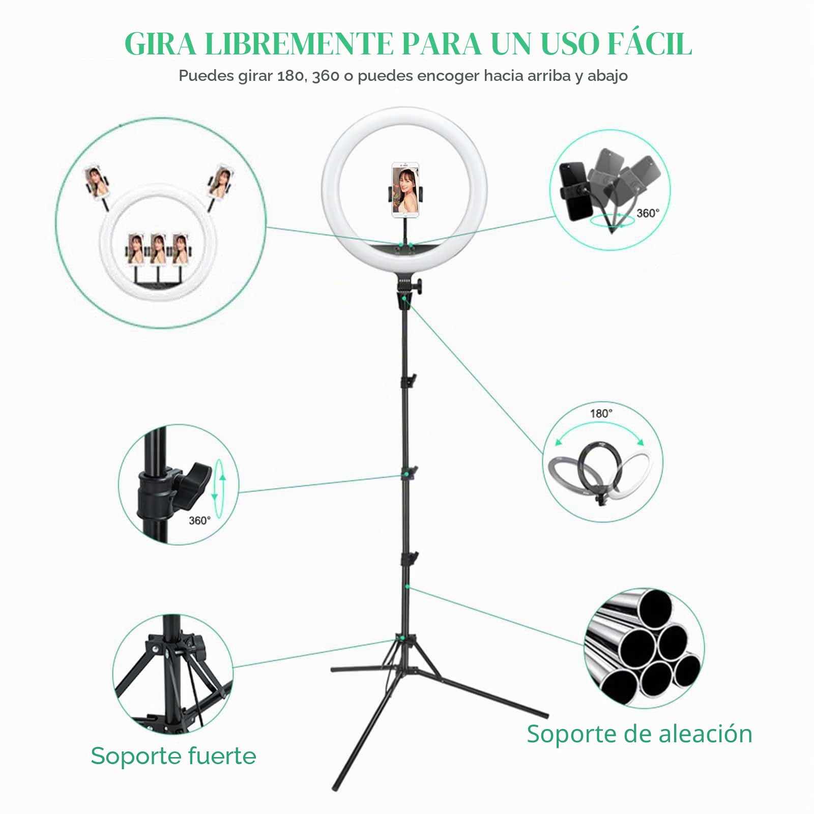 Godox LR150 Anillo de luz LED con Tripode y Tres Soportes de Móvil 360° | 38W, 3000K-6000K, CRI>90, TLCI>90, Brillo 1%-100%, 18Pulgadas para Móvil, Cámara, Youtube, Selfie Vídeo, Fotográfica, etc