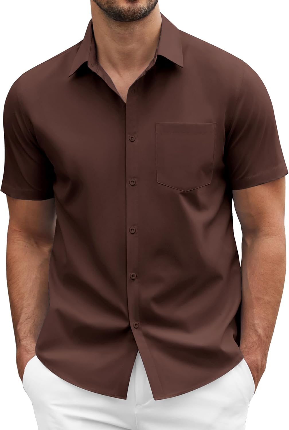 COOFANDY Men's Short Sleeve Casual Button Down Shirt Business Untucked Dress Shirts with Pocket