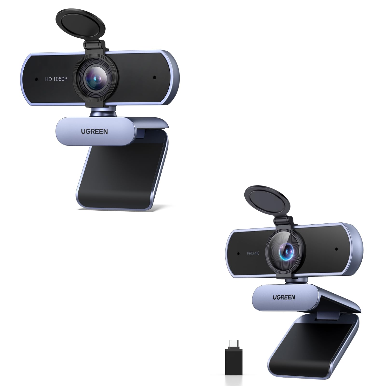 UGREEN Webcam 4K 30FPS USB A C Enfoque Automático y Webcam 1080P 30FPS Distancia Focal Fija