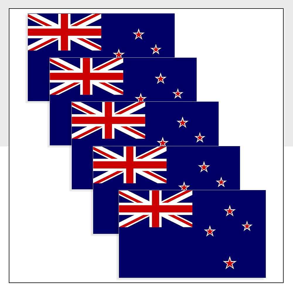 New Zealand Flag Bike Stickers Pack of 5 (60 x 36mm) Waterproof NZL Labels for Ipad Helmet Fridge Packwith® #P1193