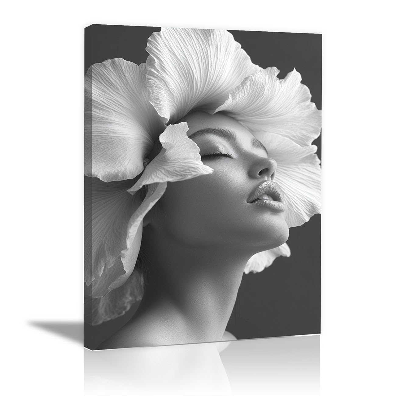 TODOAA Abstractos Blanco Y Negro Cuadros PóSteres Hermosas flores de niña Decoracion Salon Modernos, Salón Comedor Oficina Pintura Lienzos decorativos（Blanco-60x90cm Enmarcado