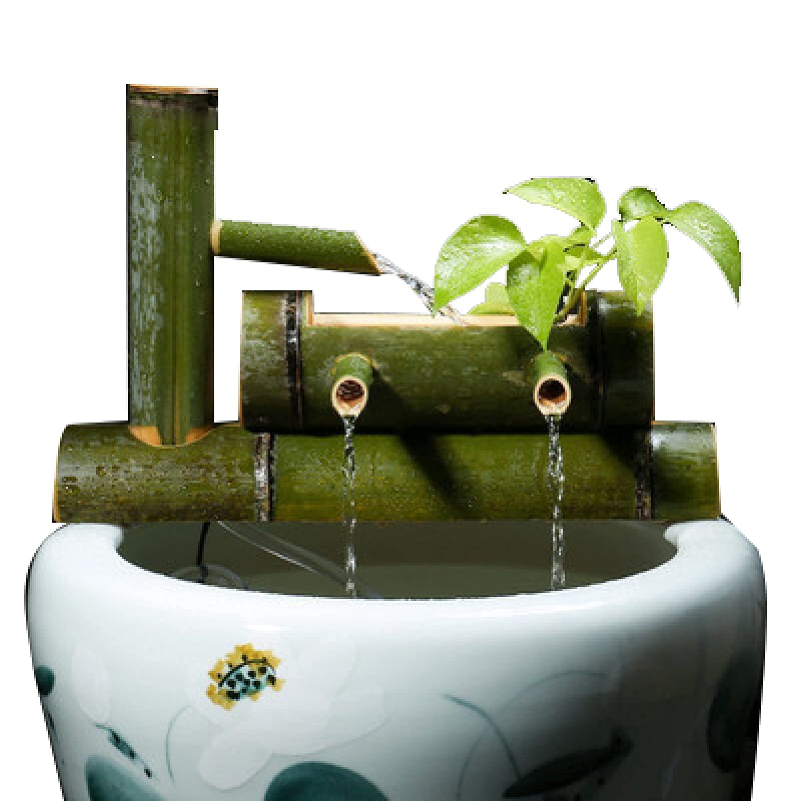 Fontaine d'extérieur Solaire en Bambou, humidificateur et Roue à Eau Porte-Bonheur, Jaune - 60 cm. Décoration Aquatique ludique pour Le Salon, Aquarium et aménagement paysager.