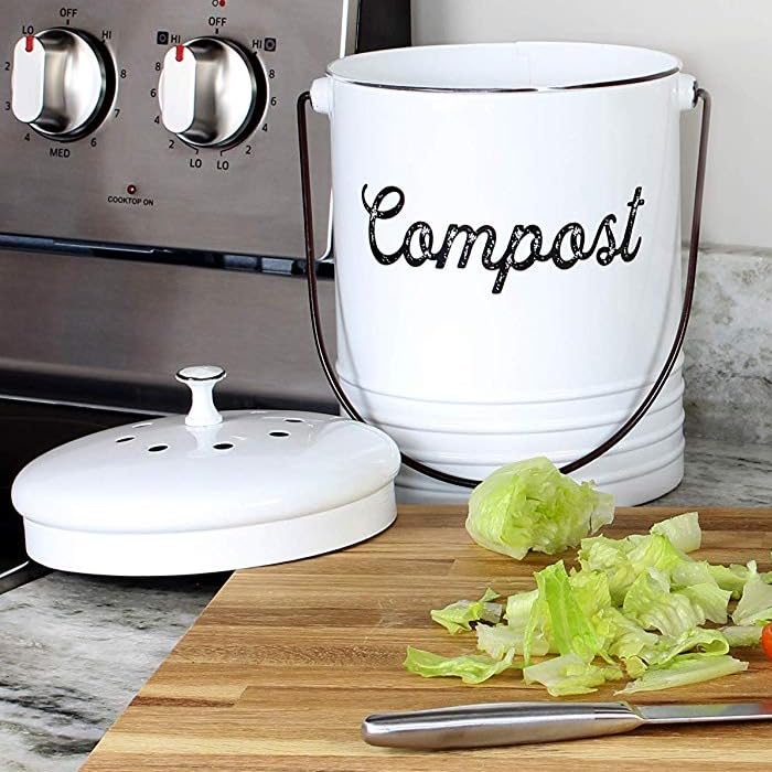 AuldHome-Design-Kitchen-Compost-Bin-for-Countertop-13-Gallon-Composting-Bucket-with-Lid-Includes-3-Charcoal-Filters-White-Enamel AuldHome Design Kitchen Compost Bin for Countertop 13 Gallon Composting Bucket with Lid Includes 3 Charcoal Filters White Enamel