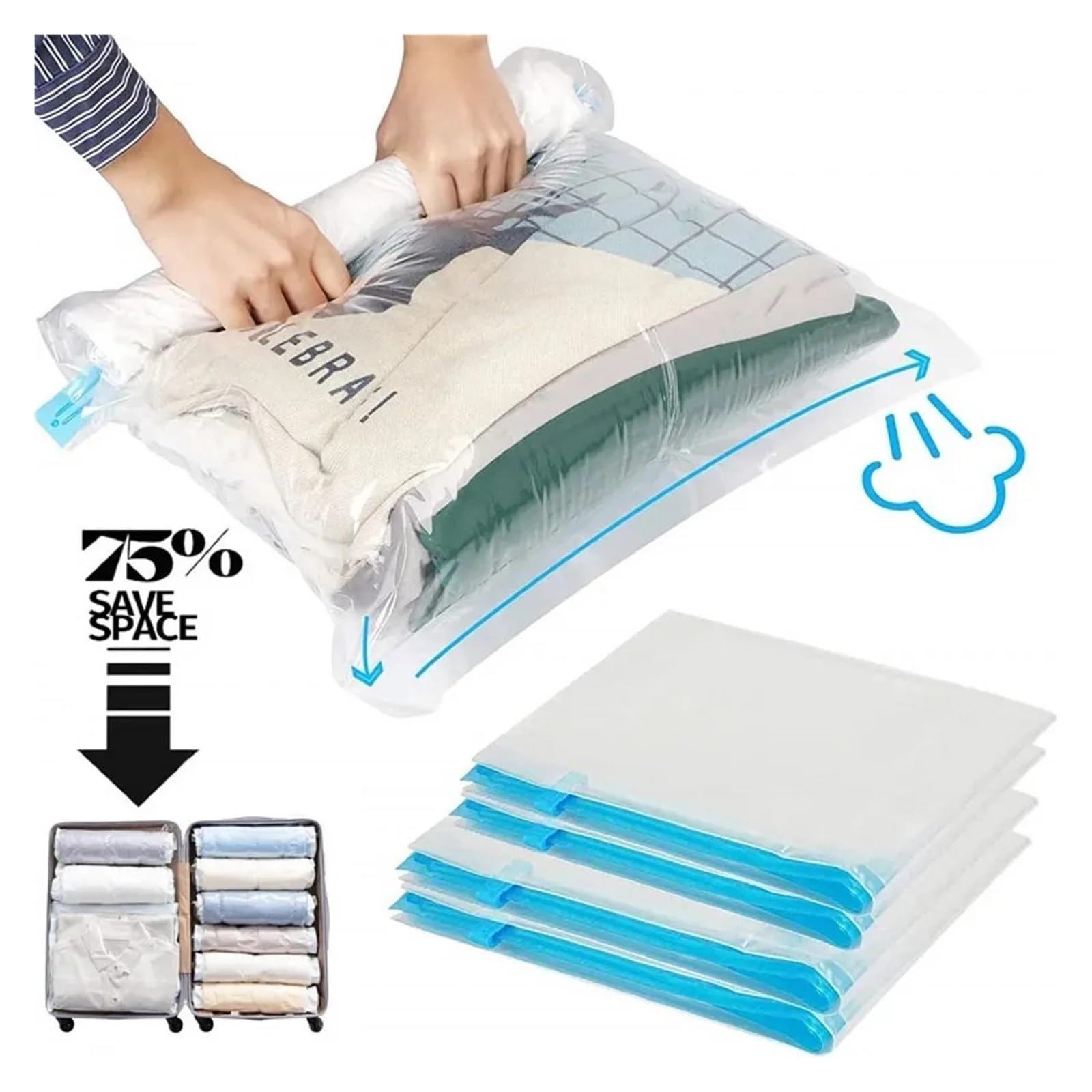 Sacchi sottovuoto Borse a Compressione da Viaggio, Borse salvaspazio da Viaggio arrotolabili for Bagagli(12 Combo 4S 4M 4L)
