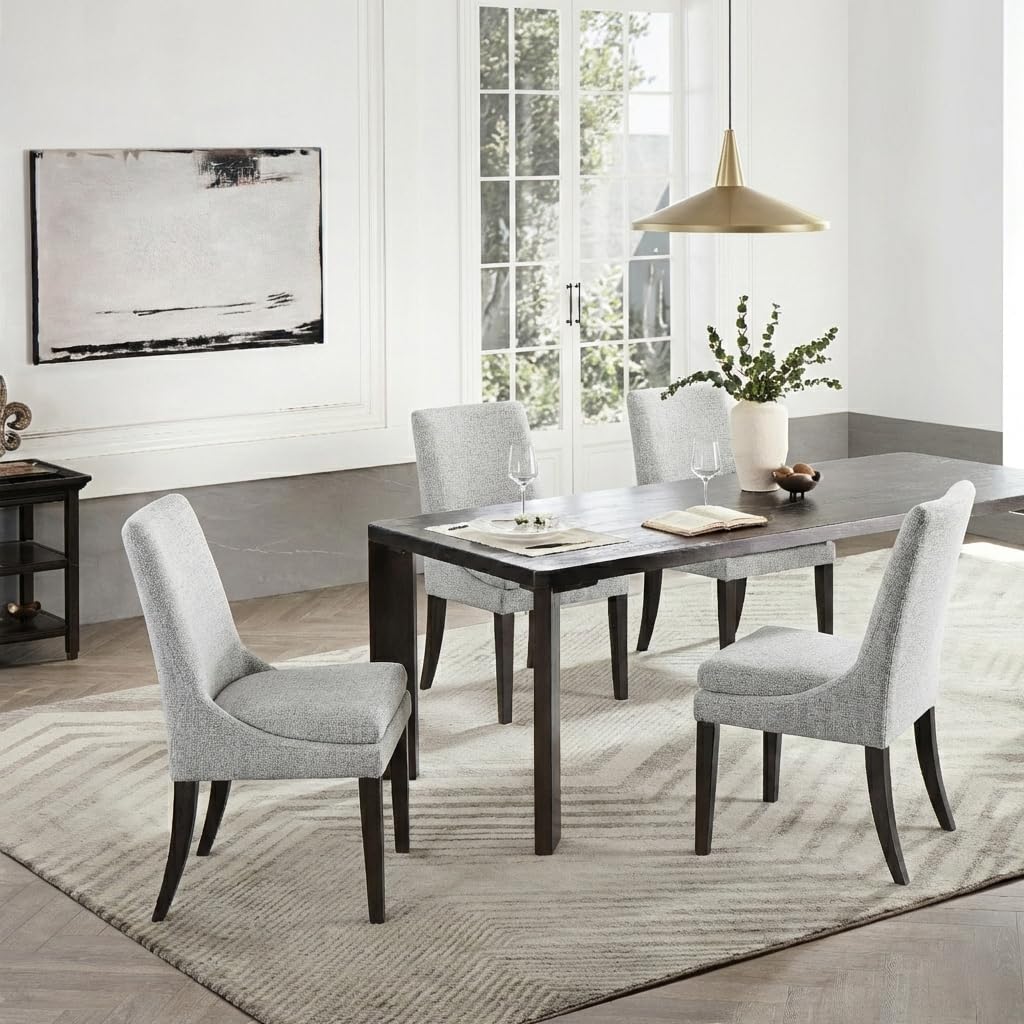 KISLOT Upholstered Dining Chairs Modern Sidechair Performance Fabric High Back Armlesschair for Diningroom Kitchen,Light Grey,Set of 4(2 Box)