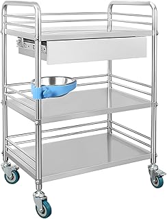 Utility Cart, 2/3 Layer Medical Trolley Sturdy Stainless Steel Frame Lab Trolley Mobile Clinic Carts 360° Silent Rolling Wheels Spa Beauty Salon Tool Carts (1 Drawer) ( Color : 3 layer , Size : 81*50*