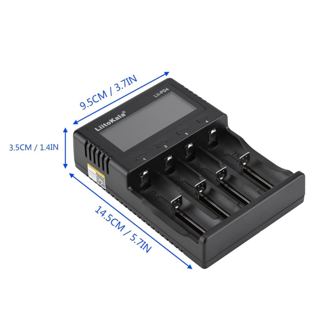 Liitokala LII-PD4 Smart LCD Charger 4 Slot Batería Inteligente Volver Batería Alimentador de Carga 110-240V (Negro) (Negro)