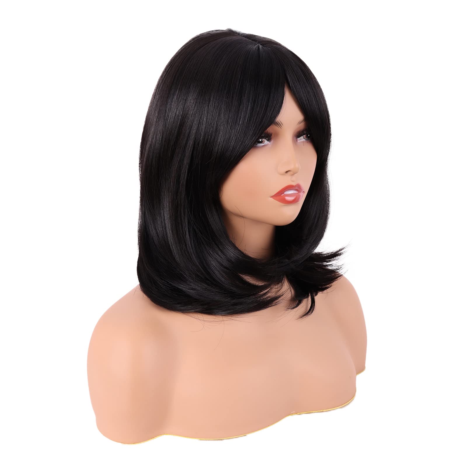 MapofBeauty 18 Pollic Medio Lunghezza Layered Lisci Parrucche (Nero) | fibra,Shoulder Lunghezza Capelli
