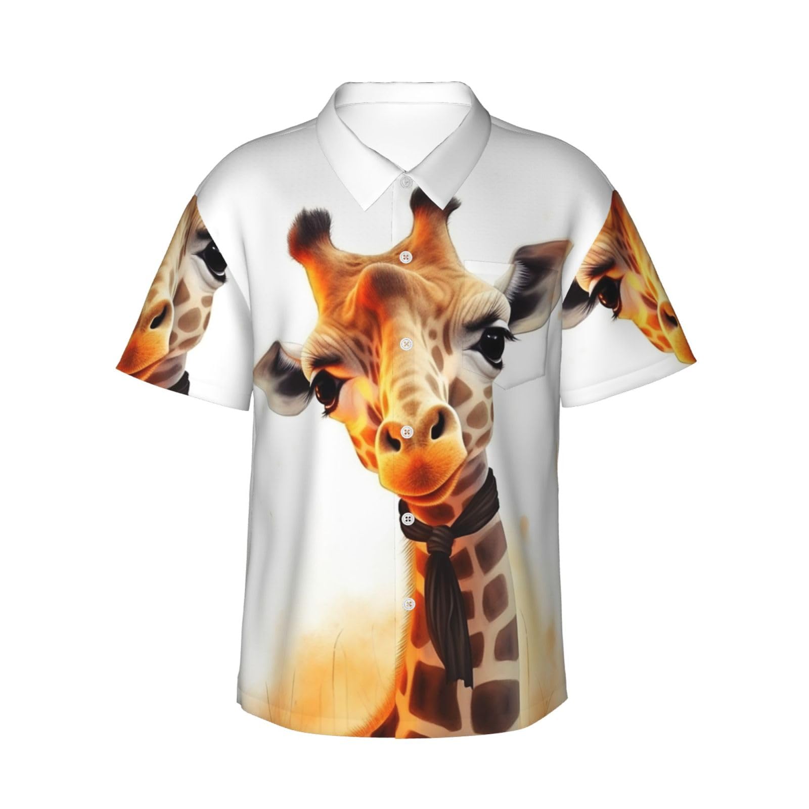 Mens Hawaiian Shirt Cute Giraffe Short Sleeve Button Down Shirt Casual Summer Floral Tops Tropical Beach Shirts, Black, 3XL
