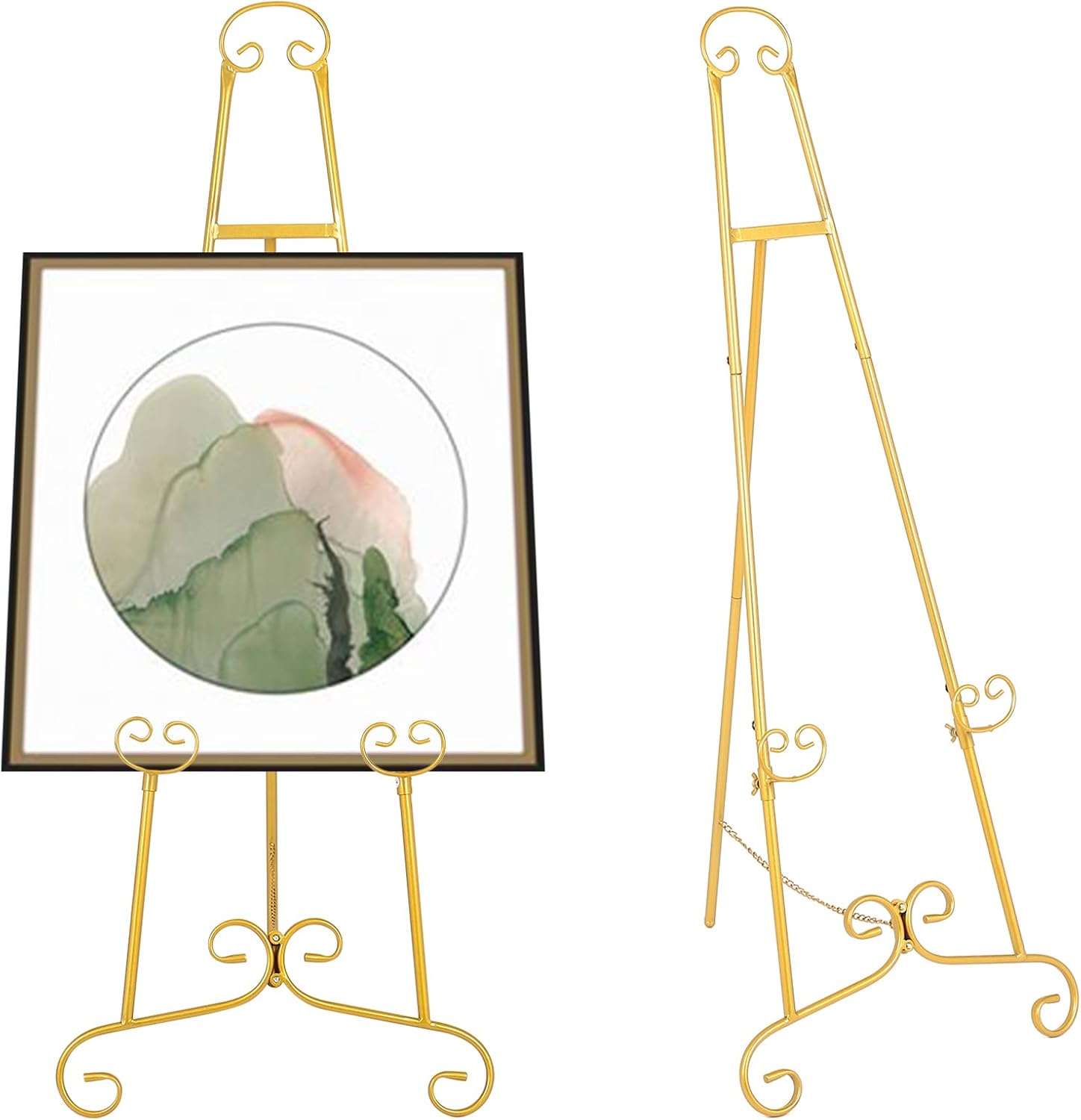 FAHKNS 2 Pack Easel Stand for Sign, 46" H Adjustable Easels for Display, Round Tube Easel Stand for Sign, Vintage Wedding Welcome Sign Stand, Gold