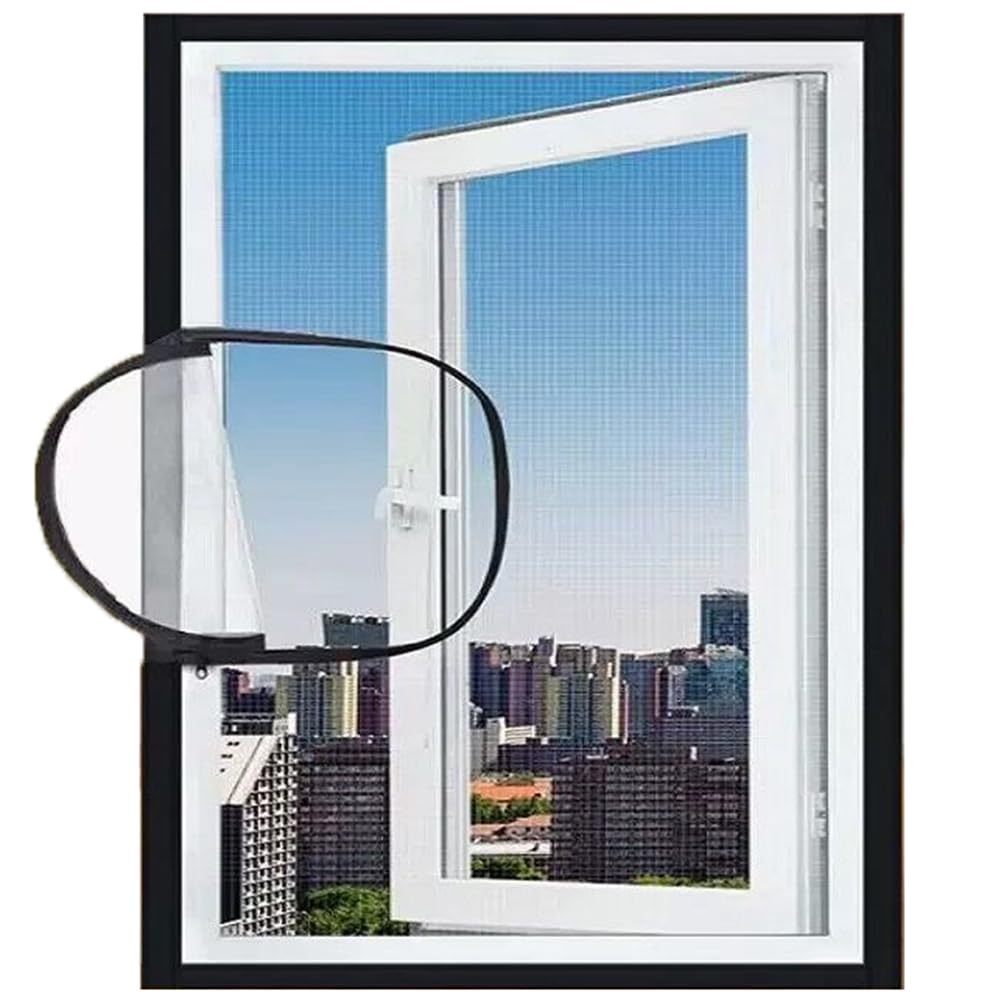 Yuly White Mesh White Sticker Fly Screen For Windows, Self Adhesive Fiberglass Nets With Zip Opening, Cat Protection Guard Net, Insect Mesh Mosquito Netting For Keep Bugs/Flies Out (60X112cm,)