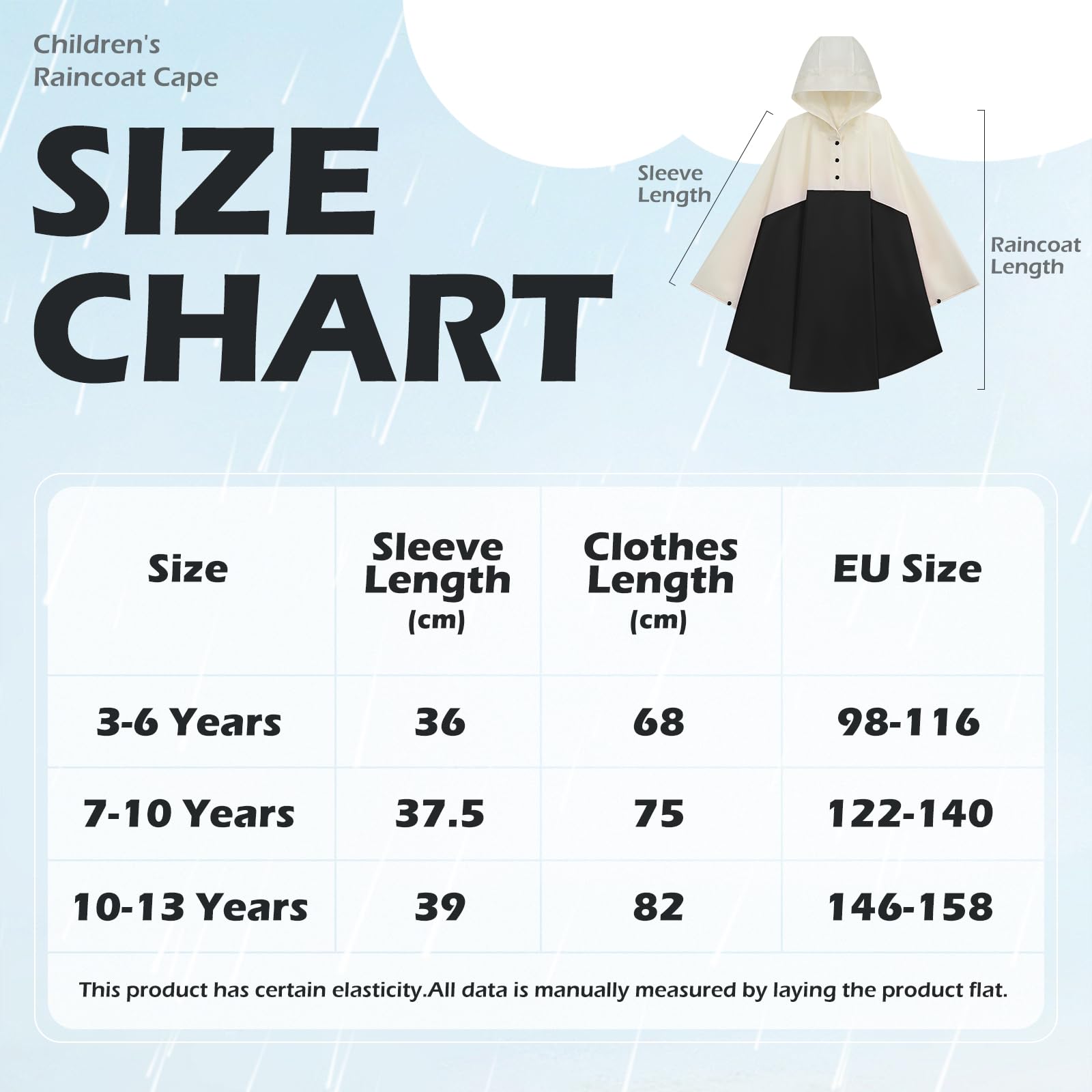 KAKU NANU Poncho de pluie pour enfants de 3 à 13 ans, léger, imperméable, avec capuche, réutilisable