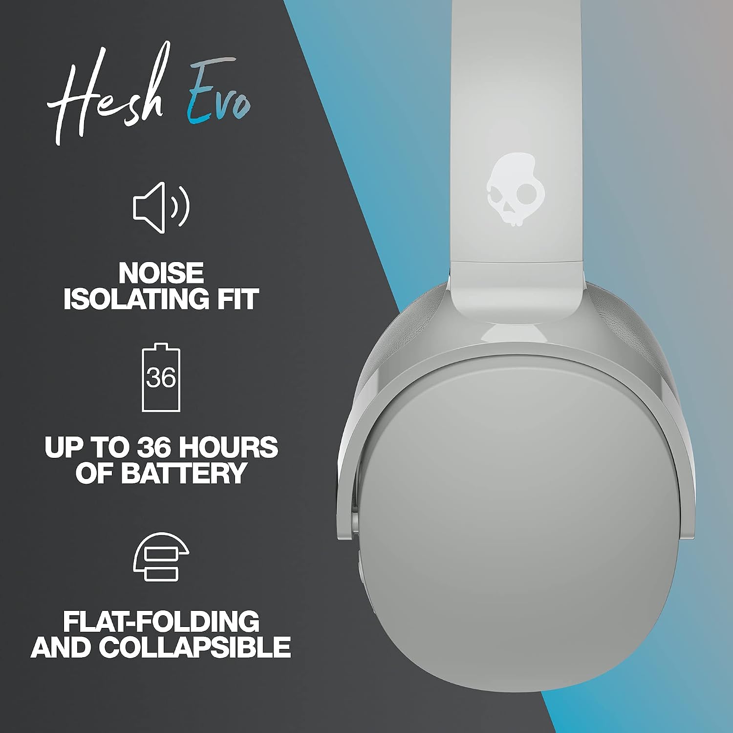 Skullcandy Hesh Evo Wireless Over-Ear Headphone - Light Grey/Blue (Renewed)