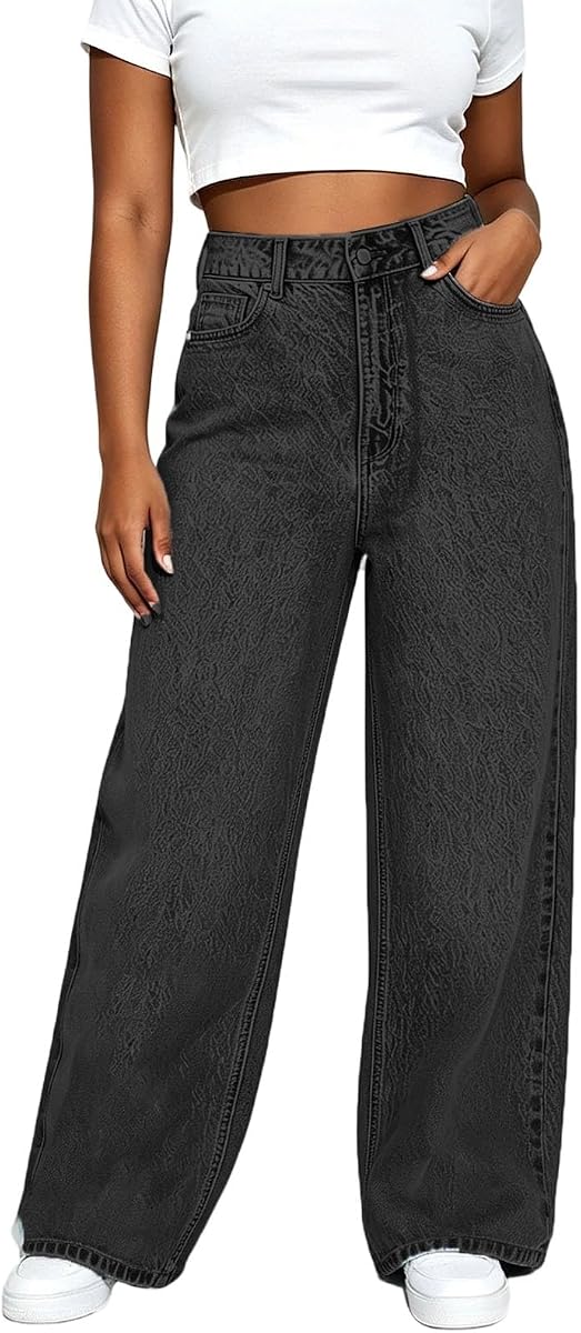 Womens Wide Leg Jeans High Waisted Baggy Straight Leg Jeans Trendy Casual Loose Fit Denim Pants with Pockets