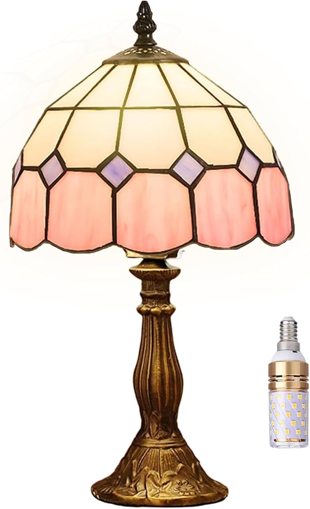 Kinbolas Lampe de table de style Tiffany,éclairage art déco,abat-jour en verre teinté fabriqué à la main,petite lampe de chevet,salon,lampe de table décorative méditerranéenne avec bas(Color:Pink 2) : Amazon.fr: Luminaires et Éclairage