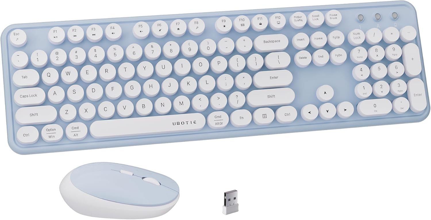 x UBOTIE Colorful Wireless Keyboard and Mouse Combo, Full-Sized Office Keyboard with Typewriter Flexible Keys, 2.4GHz Dropout-Free Connection, Optical Mouse for PC Laptop(Purple Colorful)