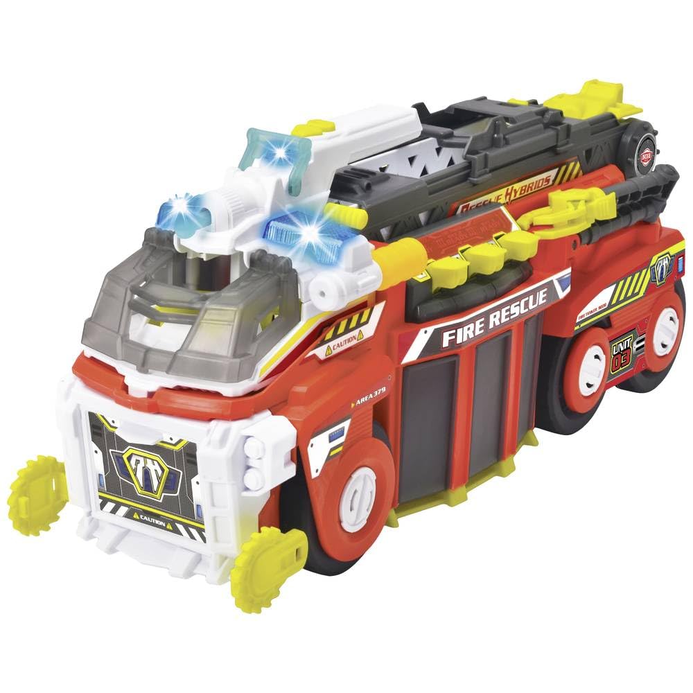 Dickie Toys - Feuerwehrauto groß (55 cm) - Rescue Hybrids für Kinder mit Wasser-Spritzfunktion, ausziehbarer Leiter, Licht & Sound + 2 kleine Fahrzeuge, 203799000, Mehrfarbig