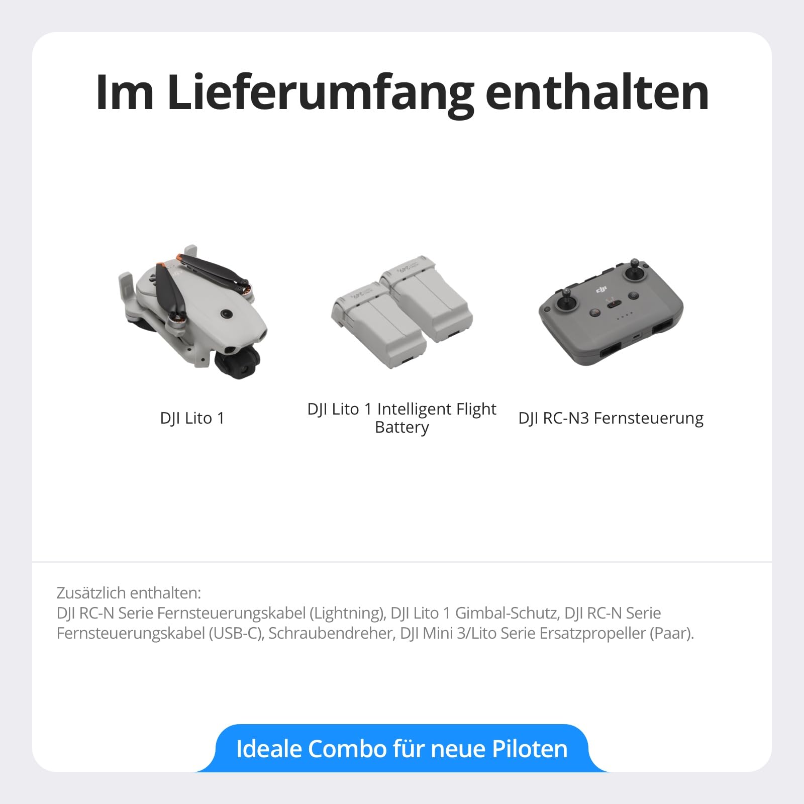 DJI Lito 1 Two-Battery Combo (DJI RC-N3), Updated Version of Mini 4K | Hinderniserkennung, ActiveTrack, 4K-Video & 8K-Bild, Leicht für Erwachsene, 15km Videoübertragung, 2 Akkus, C0