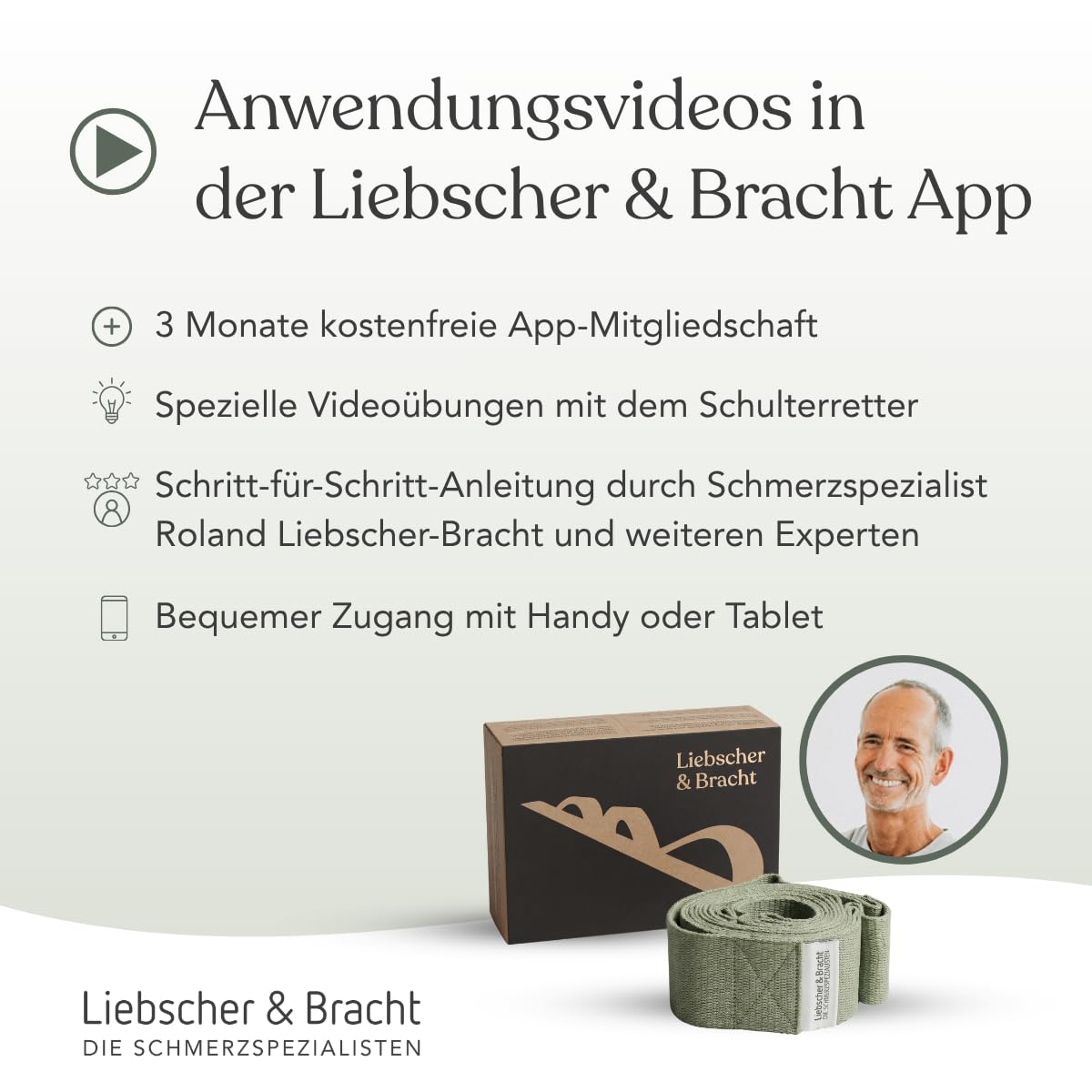 Liebscher & Bracht Original Schulterretter – Dehnungsgurt mit Schlaufen für einfaches Üben bei Schulterschmerzen – Dehnungsband aus 100% Baumwolle inkl. Übungen in der App – Made in Germany