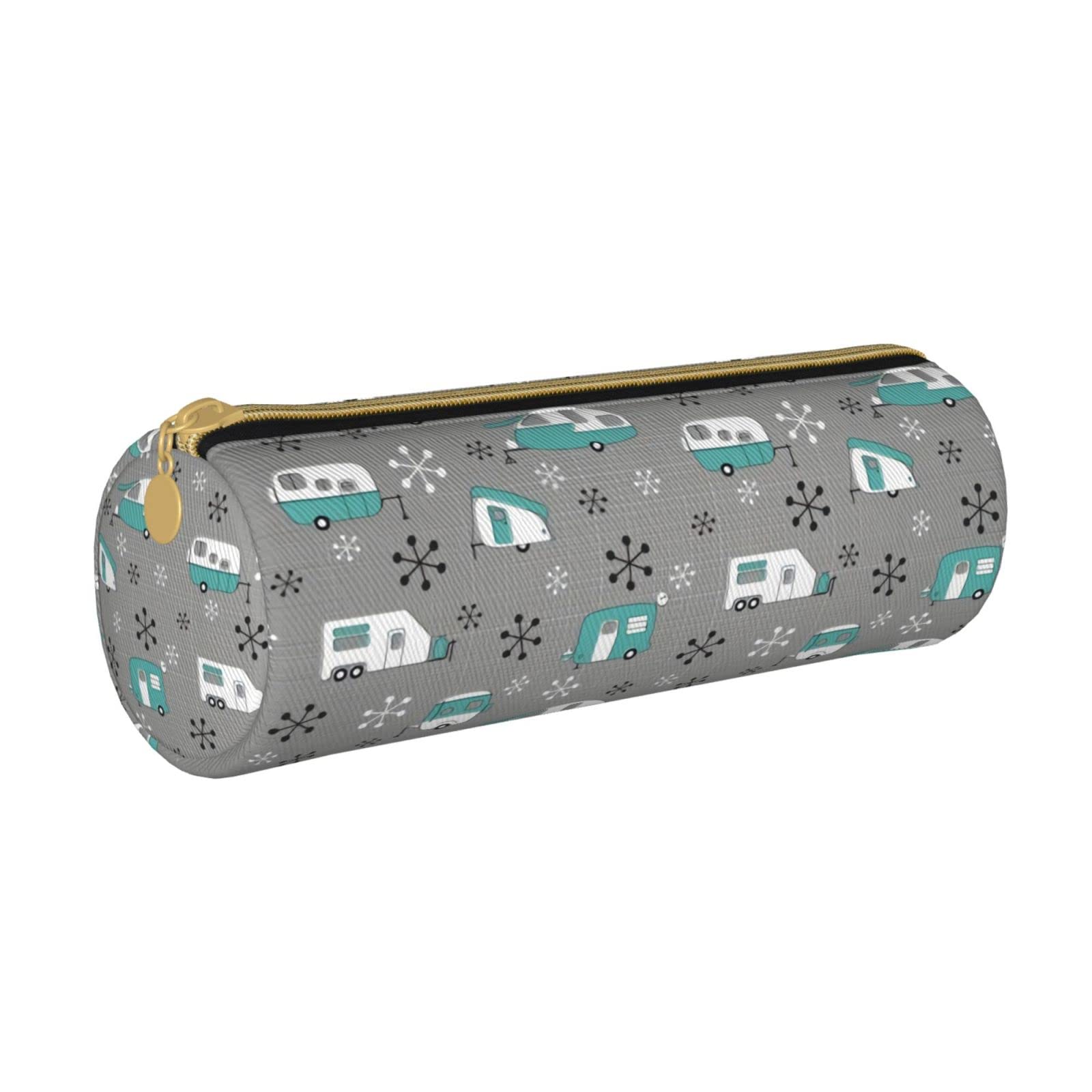 Campers bus Turquoise Leather Pencil Pen Case Stationery Pouch Holder Box Organizer Zipper Cosmetic Bags,School Supplies for School, Office and Work