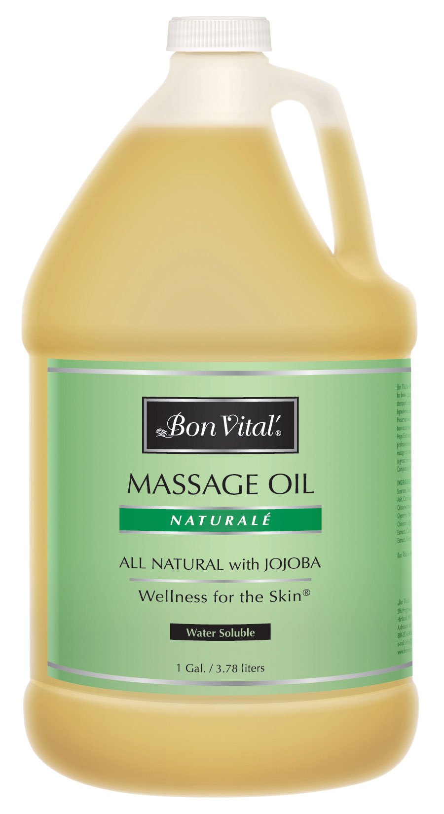 Bon Vital Naturale Massage Oil Made with Natural Ingredients for an Earth-Friendly & Relaxing Massage, Revives and Rehydrates Dry Skin Naturally, with Green Tea Extract, 1 Gal, Label may Vary