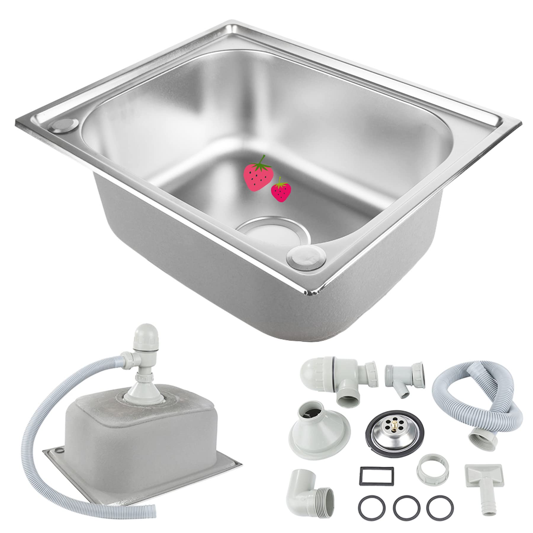 Petit Évier De Cuisine, Bol Unique Évier En Acier Inoxydable Camping-car RV Pour Installation Encastrée Et Encastrée Égouttoir Réversible,Evier en acier inoxydable,50 * 40 * 20cm