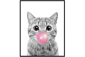 Adorable Pink Girly Cat Wall Art for Girls Bedroom