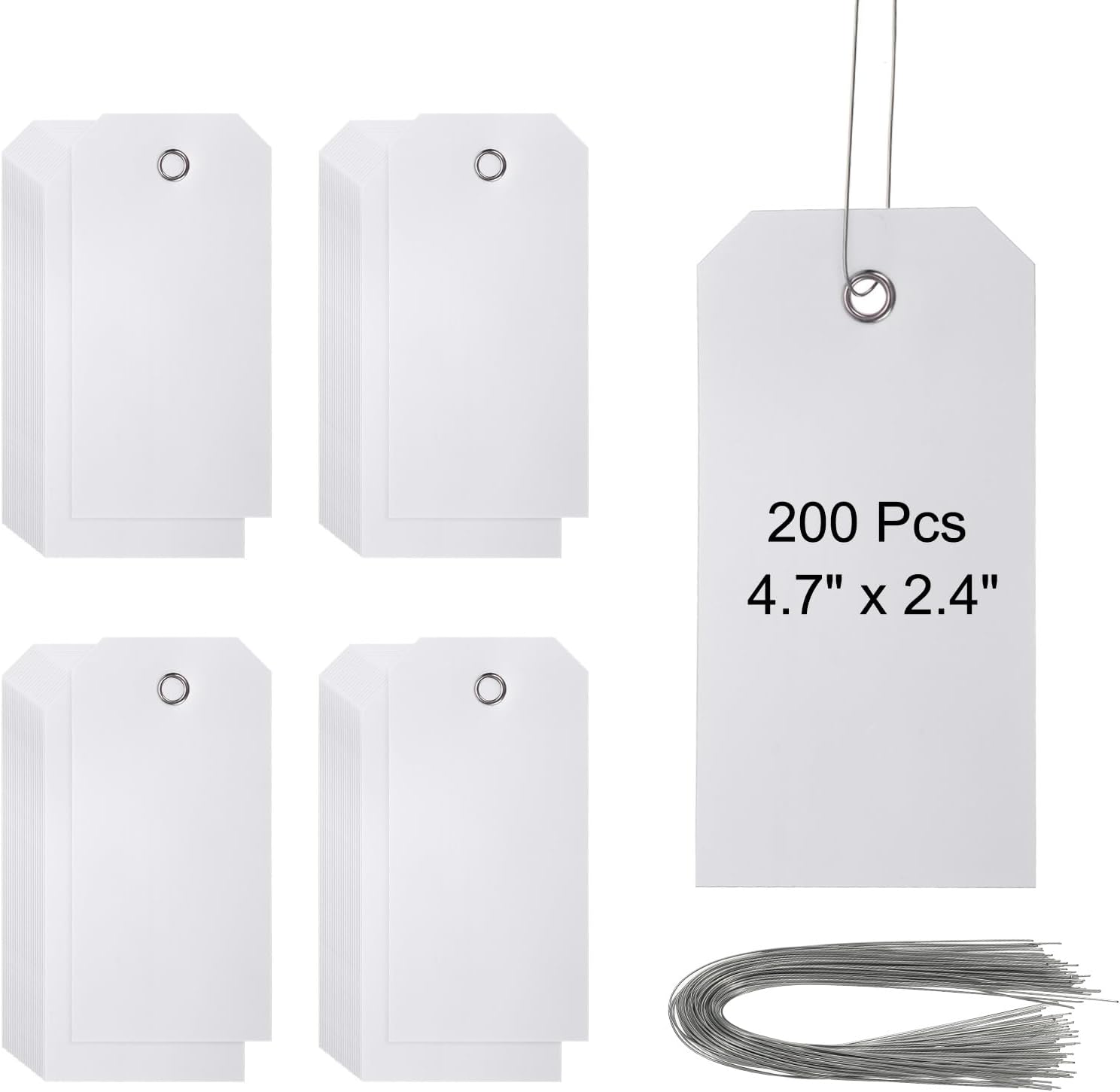 PATIKIL Plastic Shipping Tags with Wire 4 3/4" x 2 3/8", 200 Pieces Blank Waterproof Hang Tags with Wires Label Tags for Labeling Marking Auto Parts Luggage, Purple