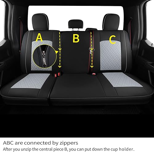 Miniatura 6 de LUCKYMAN CLUB Juego completo de fundas de asiento F150 Q7, para Ford F150 2015-2023 y F250 F350 F450 2017-2023 (juego completo, negro-gris)