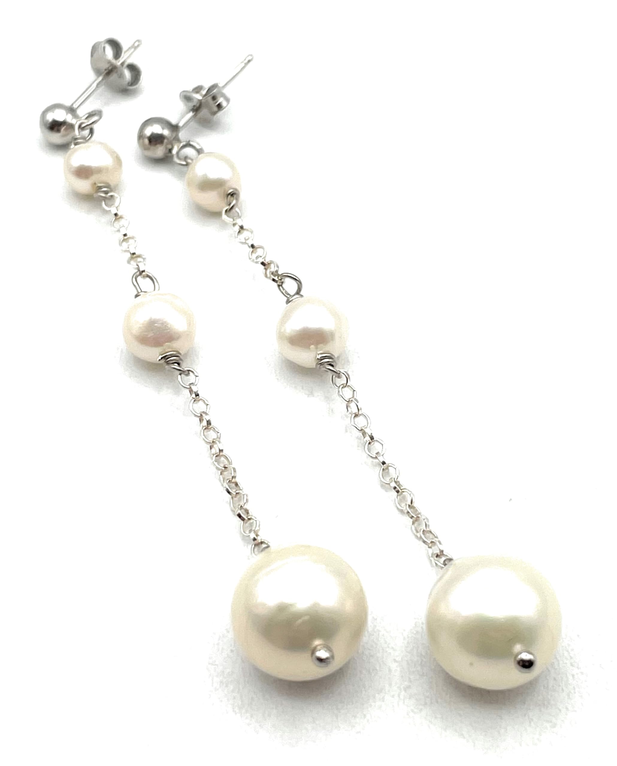 Boucles d'oreilles perles blanches cadeau idéal en argent 925 italien - 8