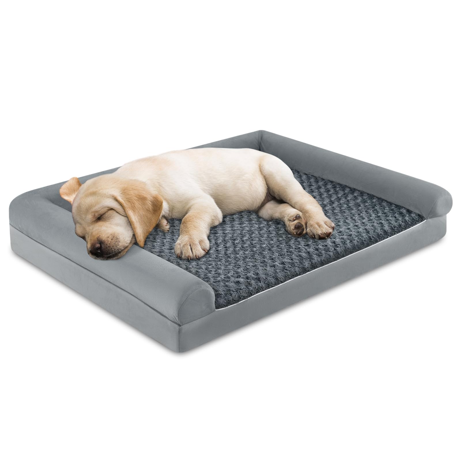 COSTWAY Large Dog Bed, Orthopedic Pet Sofa Beds with Removable Washable Cover, U-Shape Bolster, Non-slip Bottom, Foam Puppy Couch for Small Medium Large Dogs (113 x 90 x 18cm)