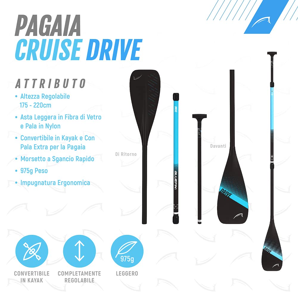 Pagaia Bluefin per Paddleboard | Pagaia per Cruise SUP | Pala in nylon rinforzata con fibra di vetro | Design leggero | Doppio camlock a sgancio rapido | Pagaiate efficienti e fluide