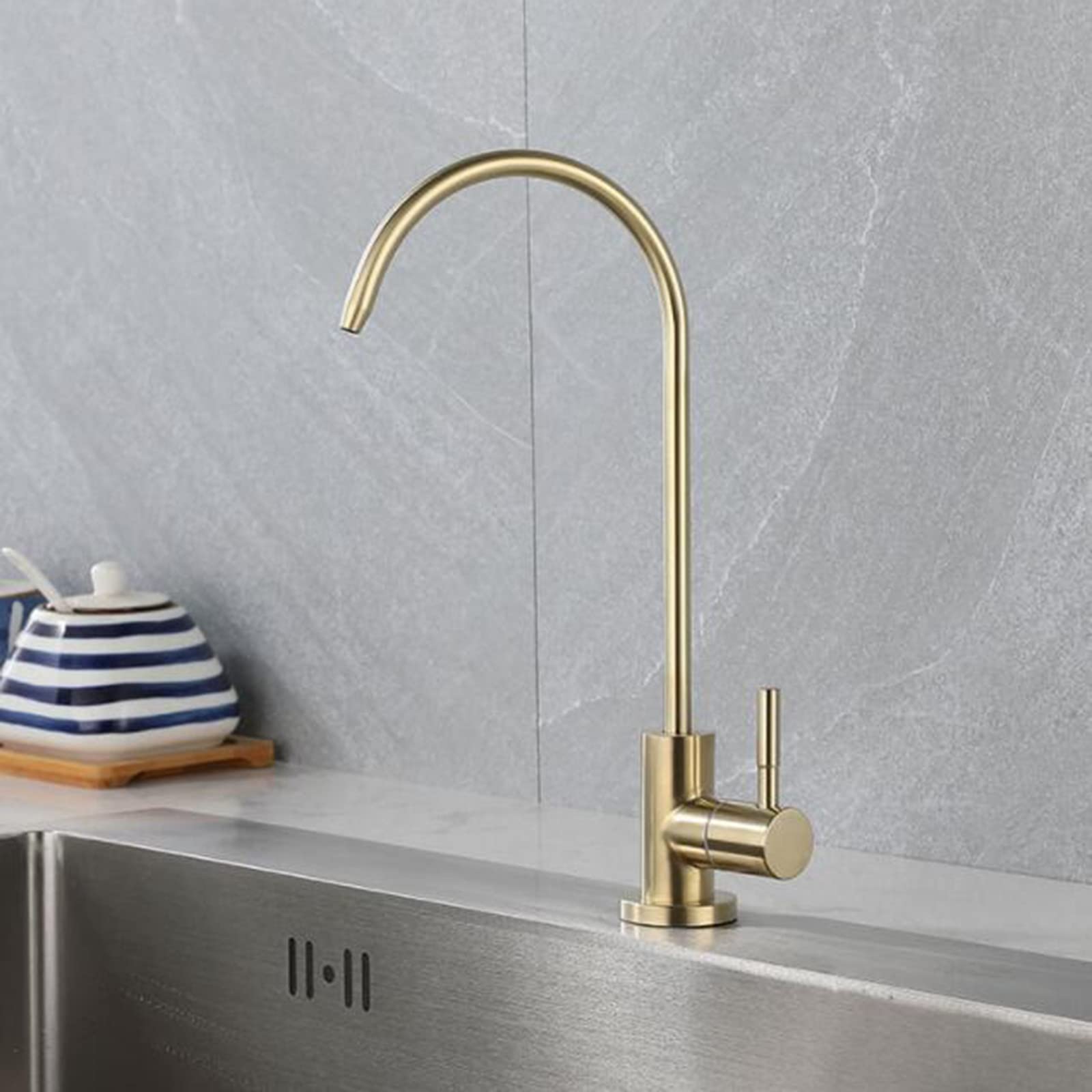 Aycdl Gold Water Filter Faucet Stainless Steel Swivel Single Cold Water Kitchen Faucets-Rose