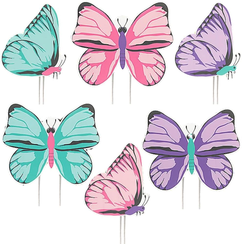 Fun Express Butterfly Sidewalk Signs - Butterfly Decorations for Garden Patio Yard Lawn - Gardening Art Christmas Whimsical Gifts - Home Wall Wedding Party Decor - 6 Pieces