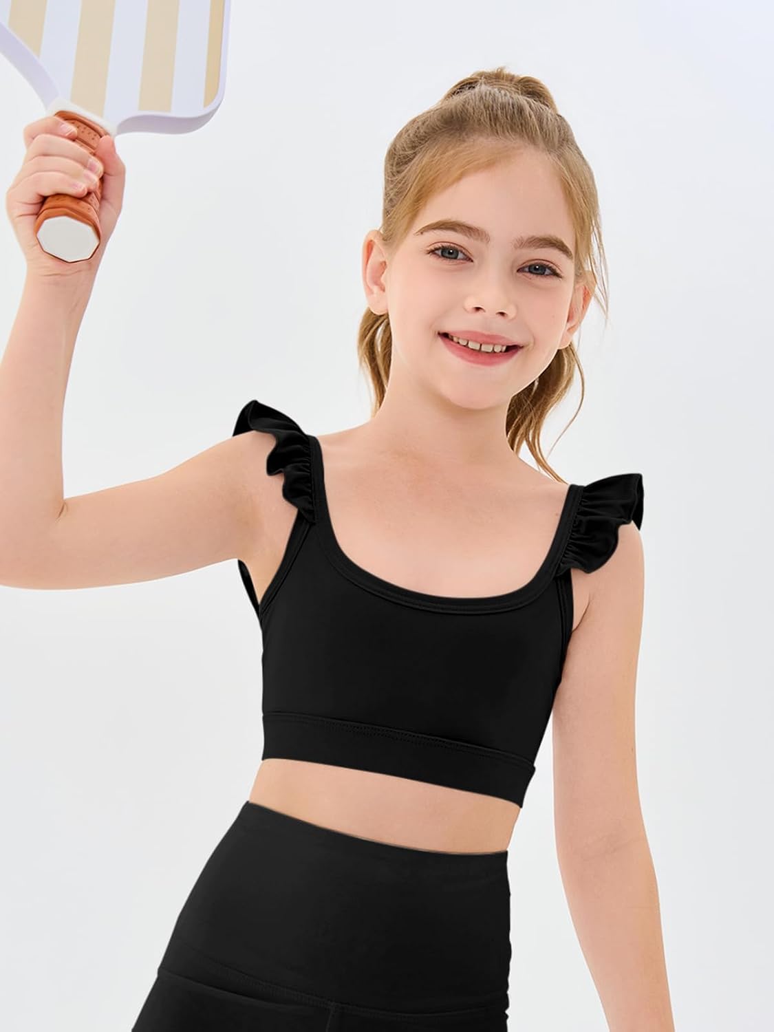 Haloumoning Girls Training Bra Kids Cute Ruffle Sports Bra Workout Yoga Bra Comfort Dance Crop Top - Image 5