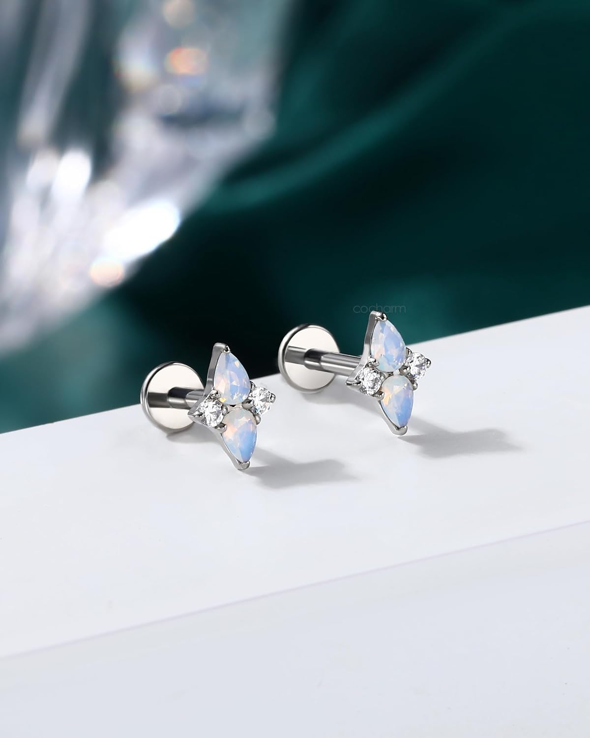 COCHARM Flower Titanium Helix, Tragus, Cartilage, Conch Earring Stud & Labret Stud - Threadless Flat Back Lotus Helix Tragus Piercing Jewelry for 16g Multiple Piercings
