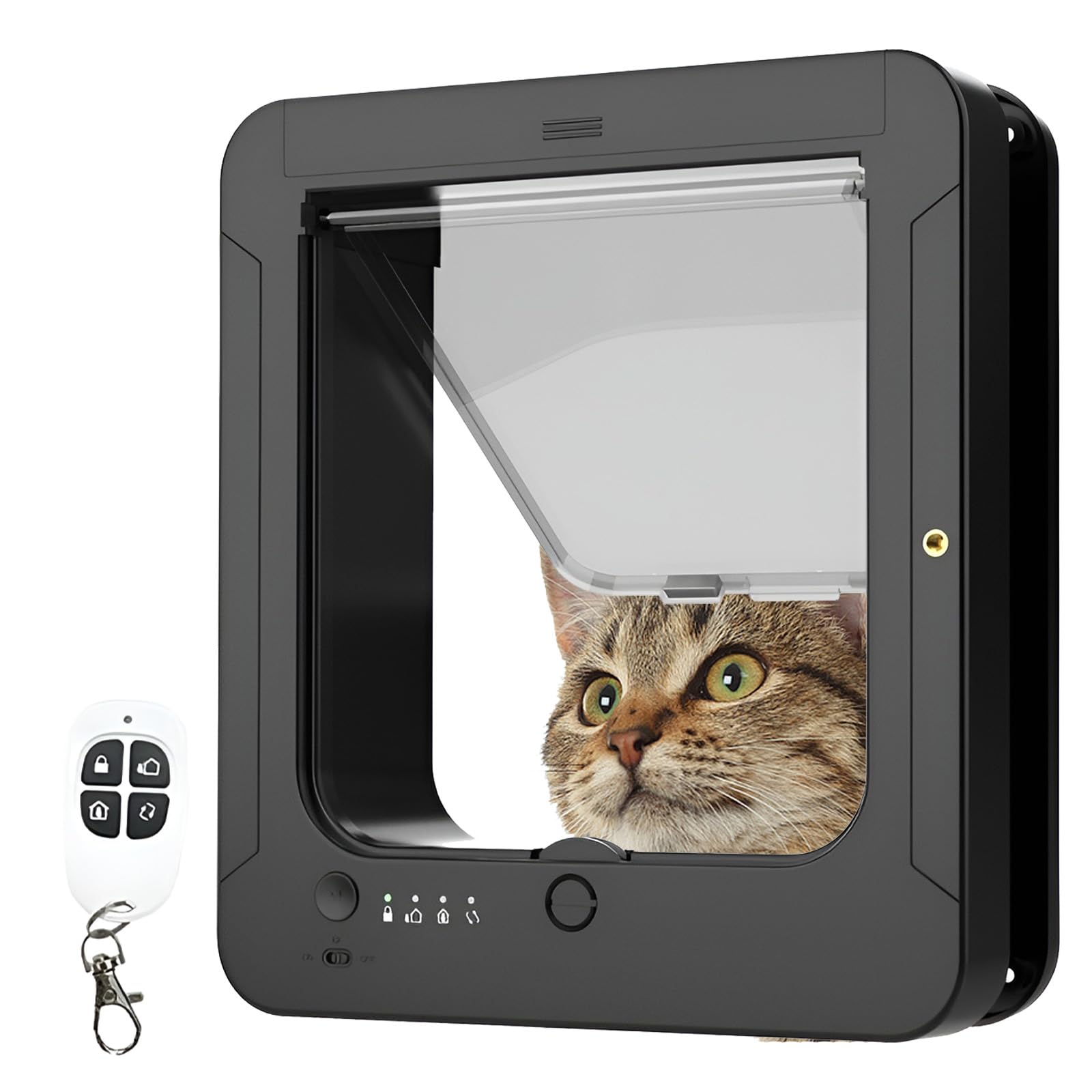 Deluxe Mart Cat Door, Microchip Cat Flap, Smart Cat Door, with 2 Sensor Collars and 1 Remote Control, Opening Size: 7.7 * 8.3 in, for Cat, Puppy black — image 1