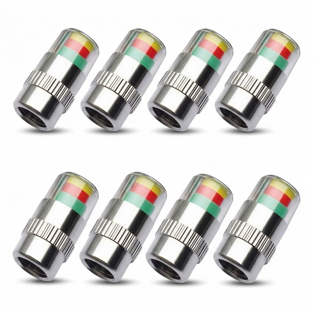 Car Tire Pressure Indicator Valve Caps (8 PCS), Real-Time Air Pressure Monitoring Sensors, Color Alert System Green Yellow Red, Leak-Proof Alloy Caps for Cars Bikes SUVs Trucks-image-31