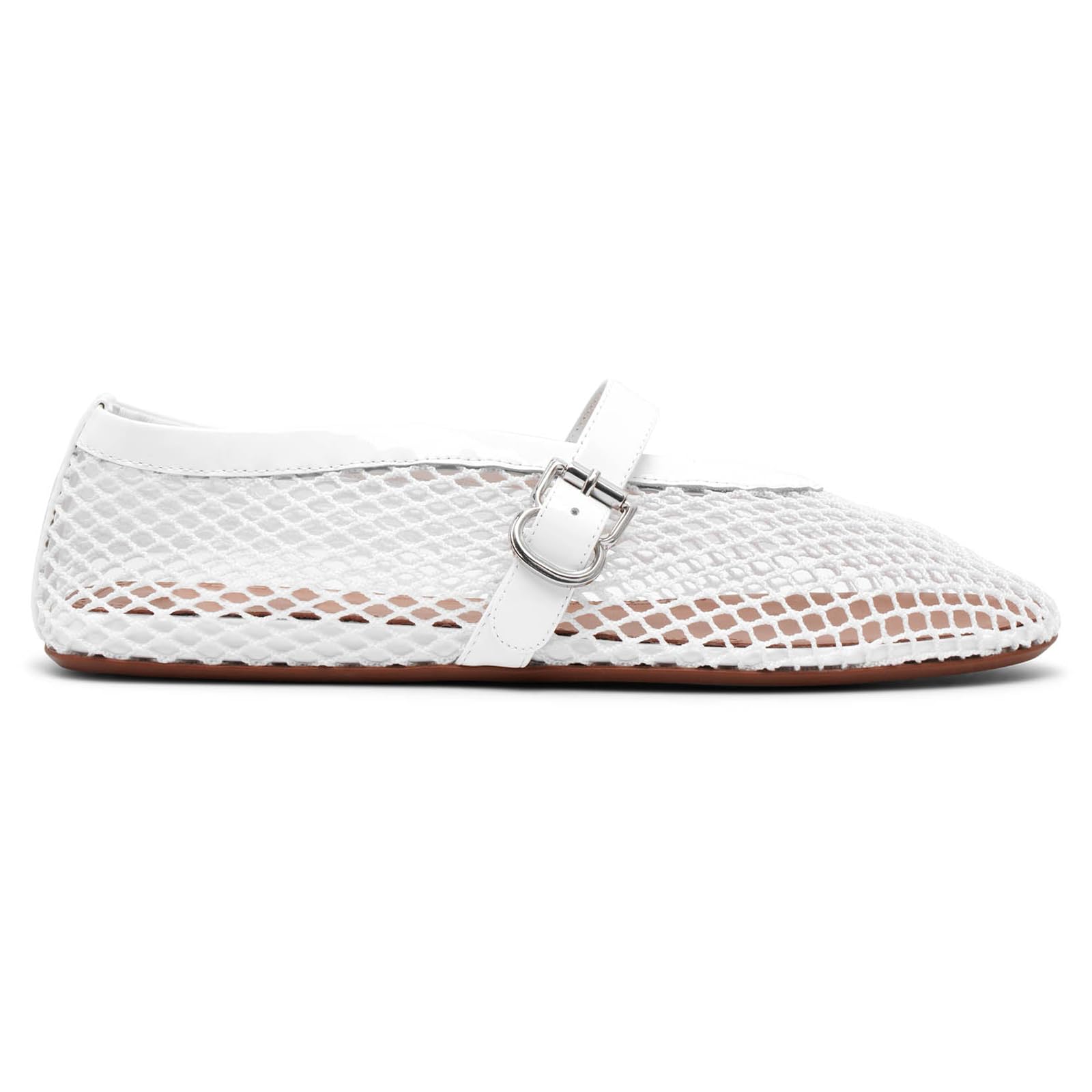 Women's Mesh Ballet Flats Buckle Strap Comfortable Ballerina Shoes Ladies Wide Width Casual Dress Mary Jane Flats 7.5 White