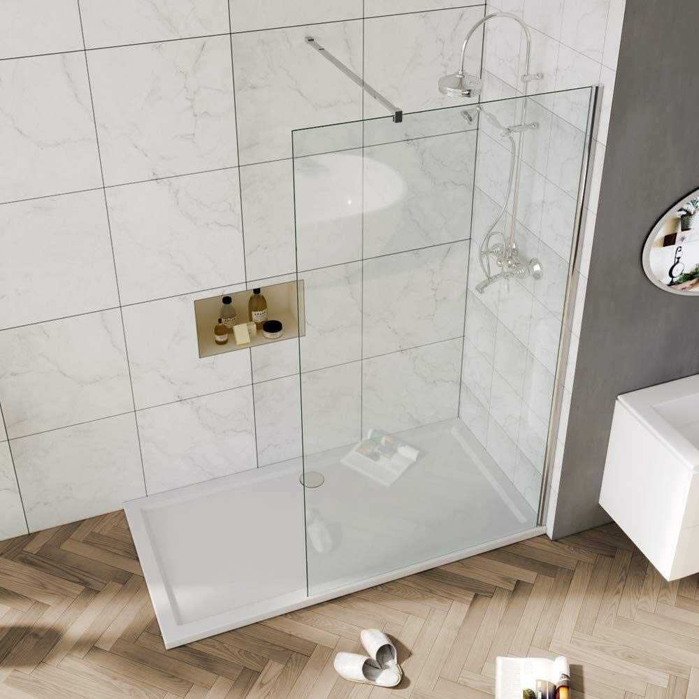 ELEGANT 760mm Bathroom Shower Screen Walk in Wet Room Shower Door 6mm Safety Toughened Glass Screens Shower Panel