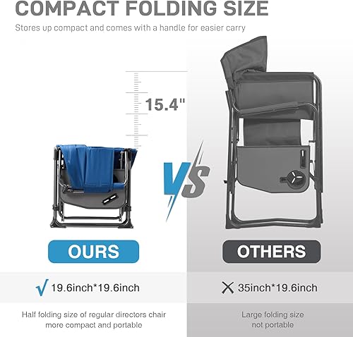 Miniatura 5 de EVER ADVANCED Silla de directores de camping con mesa auxiliar, silla plegable portátil con tamaño compacto, silla de césped resistente con bolsillo