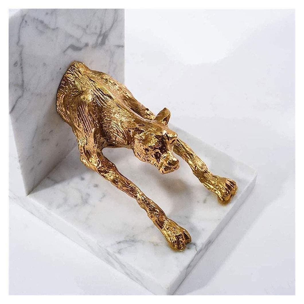 Fermalibri con decorazione a forma di leopardo portafortuna, set di fermalibri in oro, rame, marmo, leopardo, decorazione creativa in rame